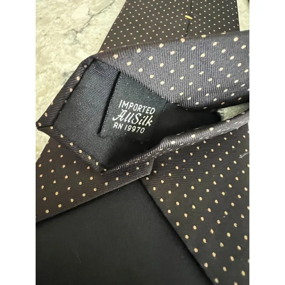 Arturo Phillipe Men's 100% Imported Silk Neck Tie Black w Brown Polka Dots JL
